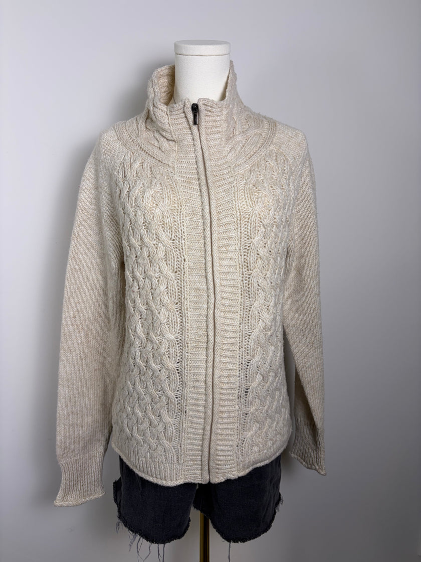 REI Beige Knit Full Zip Sweater