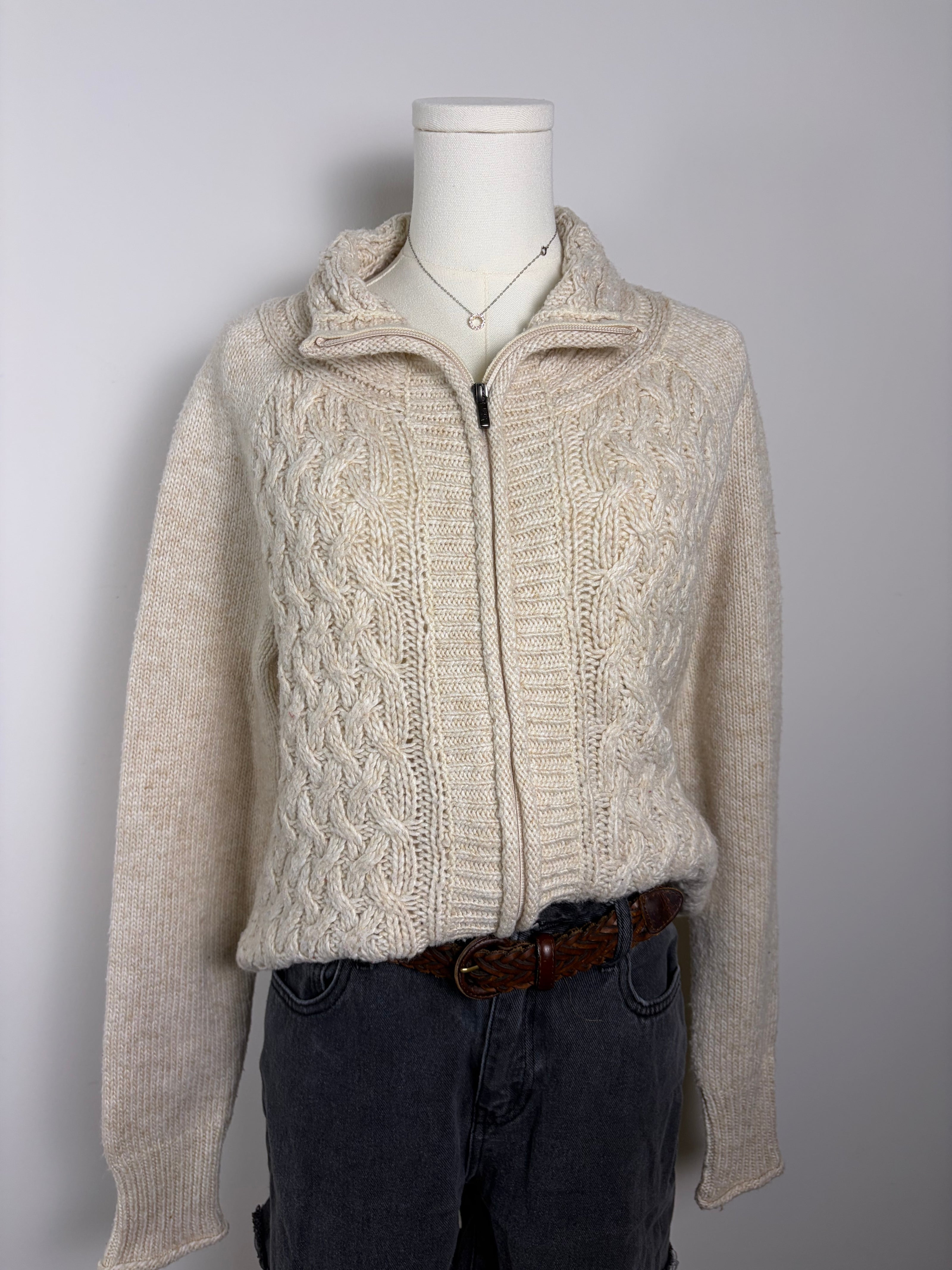 REI Beige Knit Full Zip Sweater