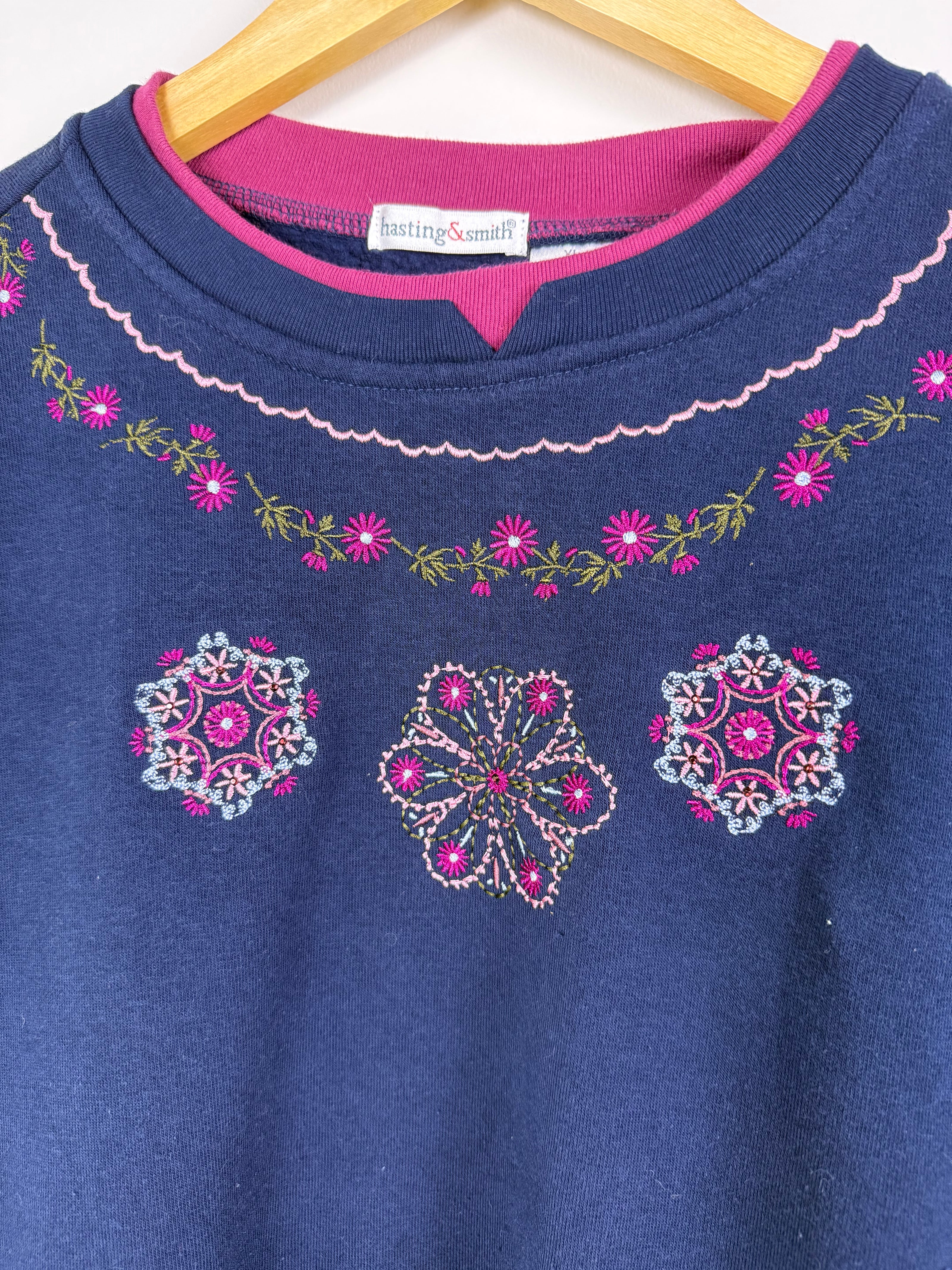 Hasting & Smith Floral Granny Double Collar Crewneck