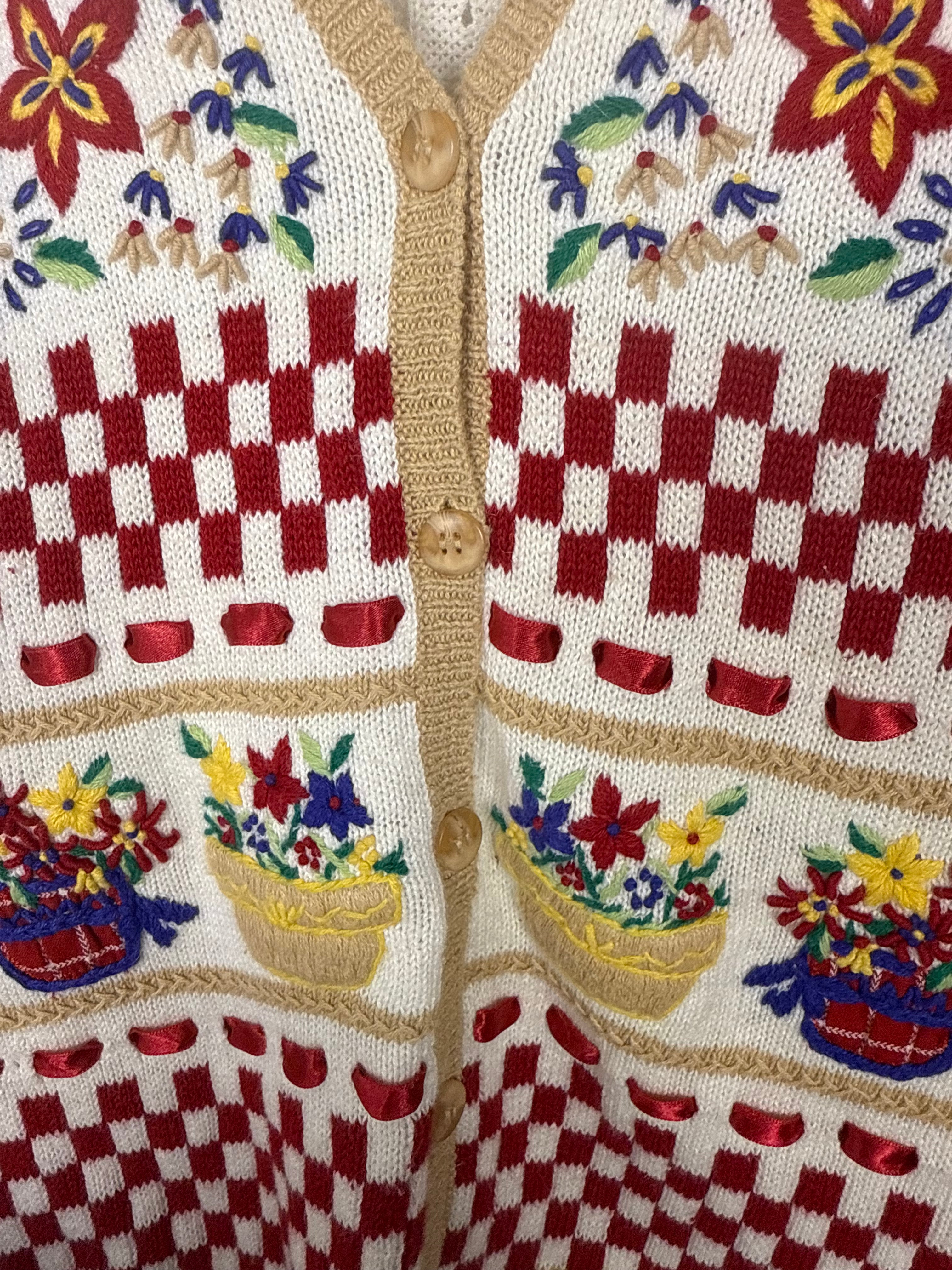 Jantzen Embroidered Granny Floral Picnic Garden Vest