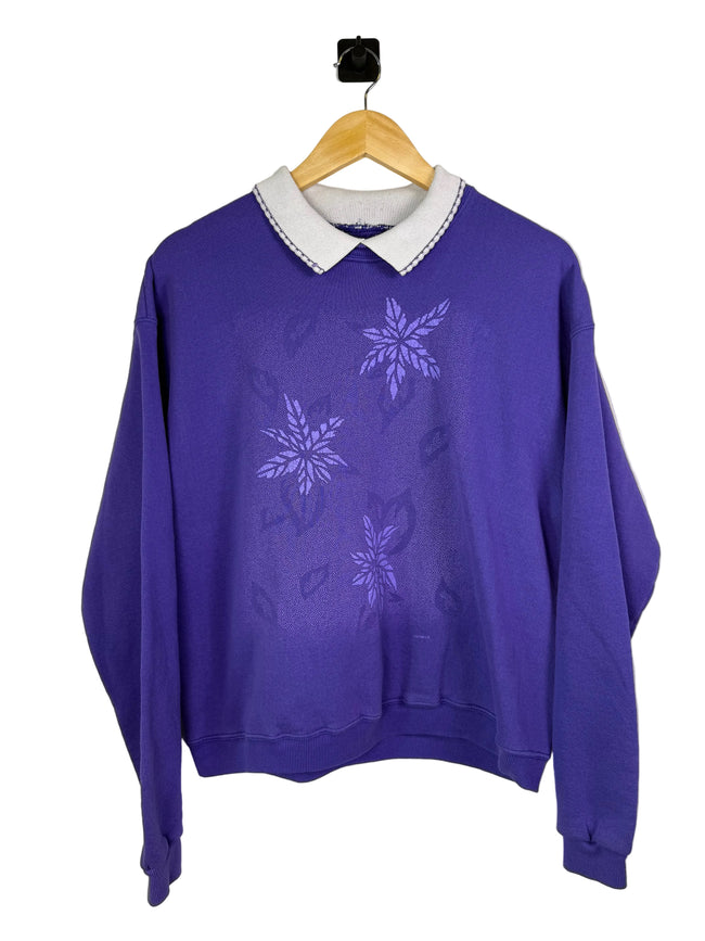 Double Collar Purple Floral Crewneck