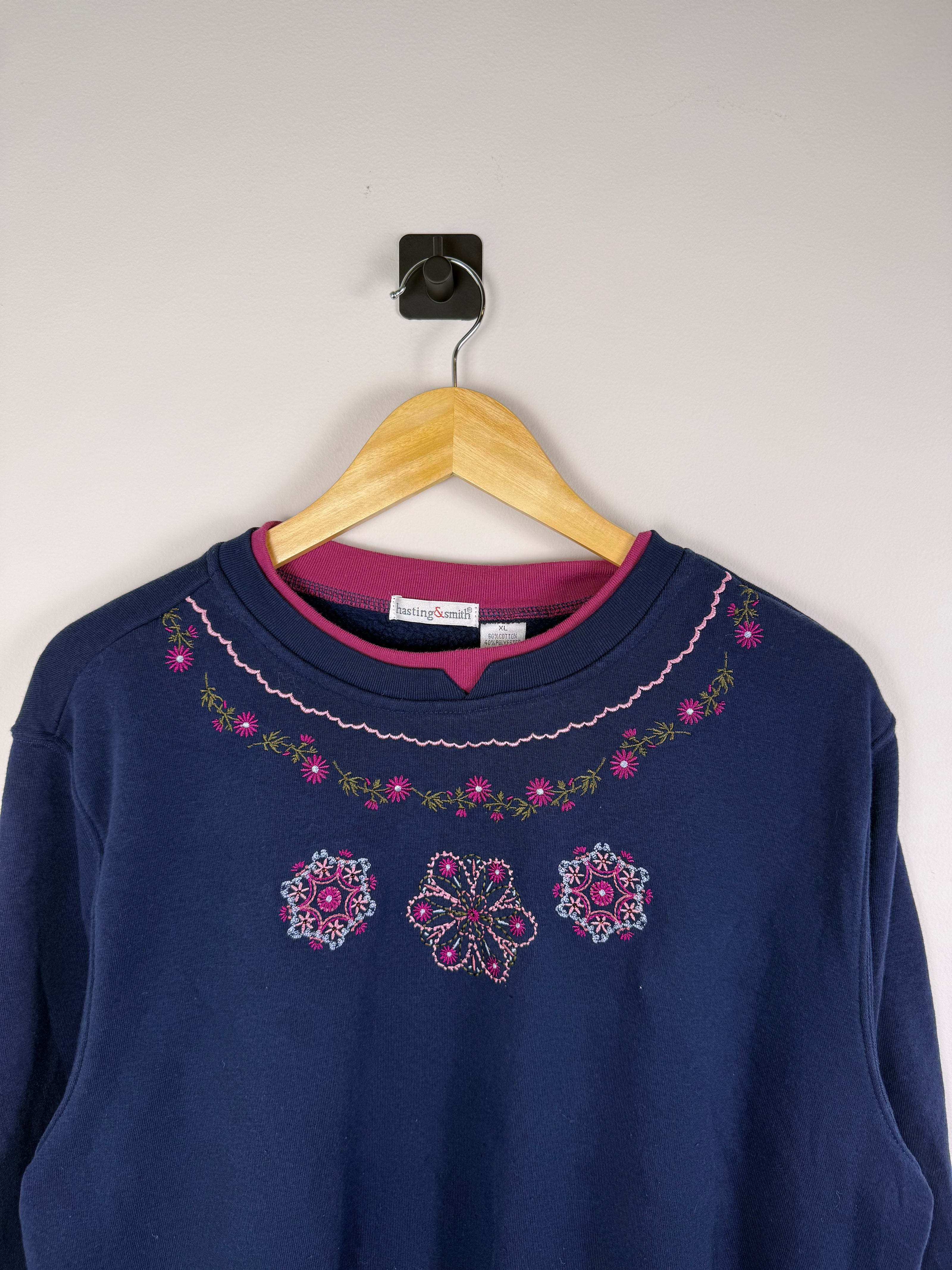 Hasting & Smith Floral Granny Double Collar Crewneck
