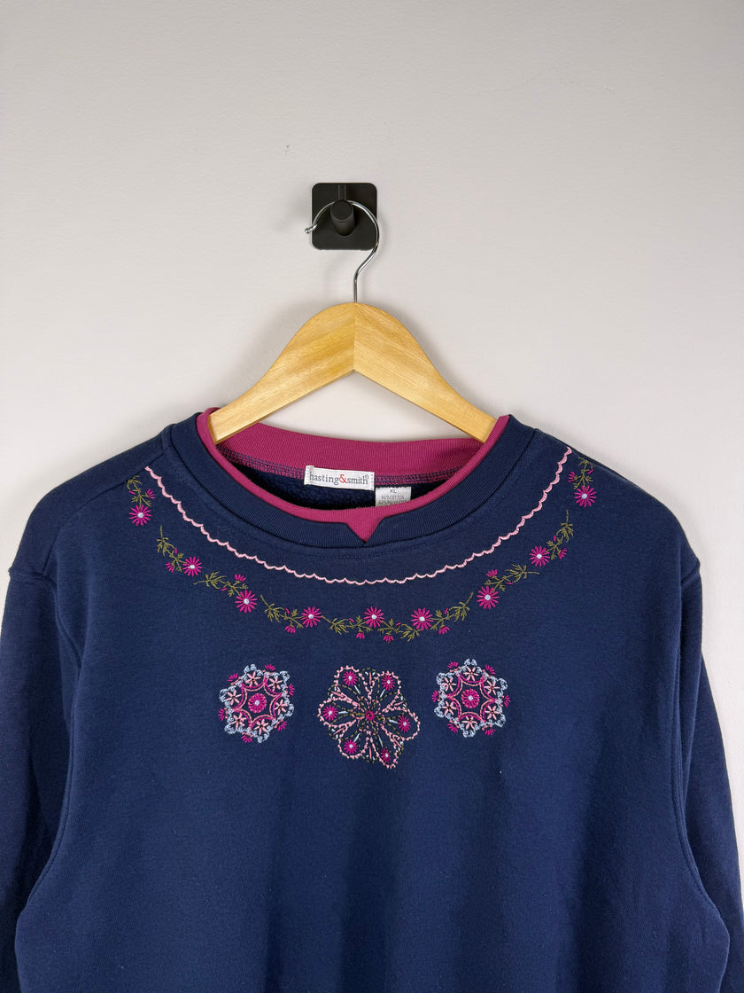 Hasting & Smith Floral Granny Double Collar Crewneck