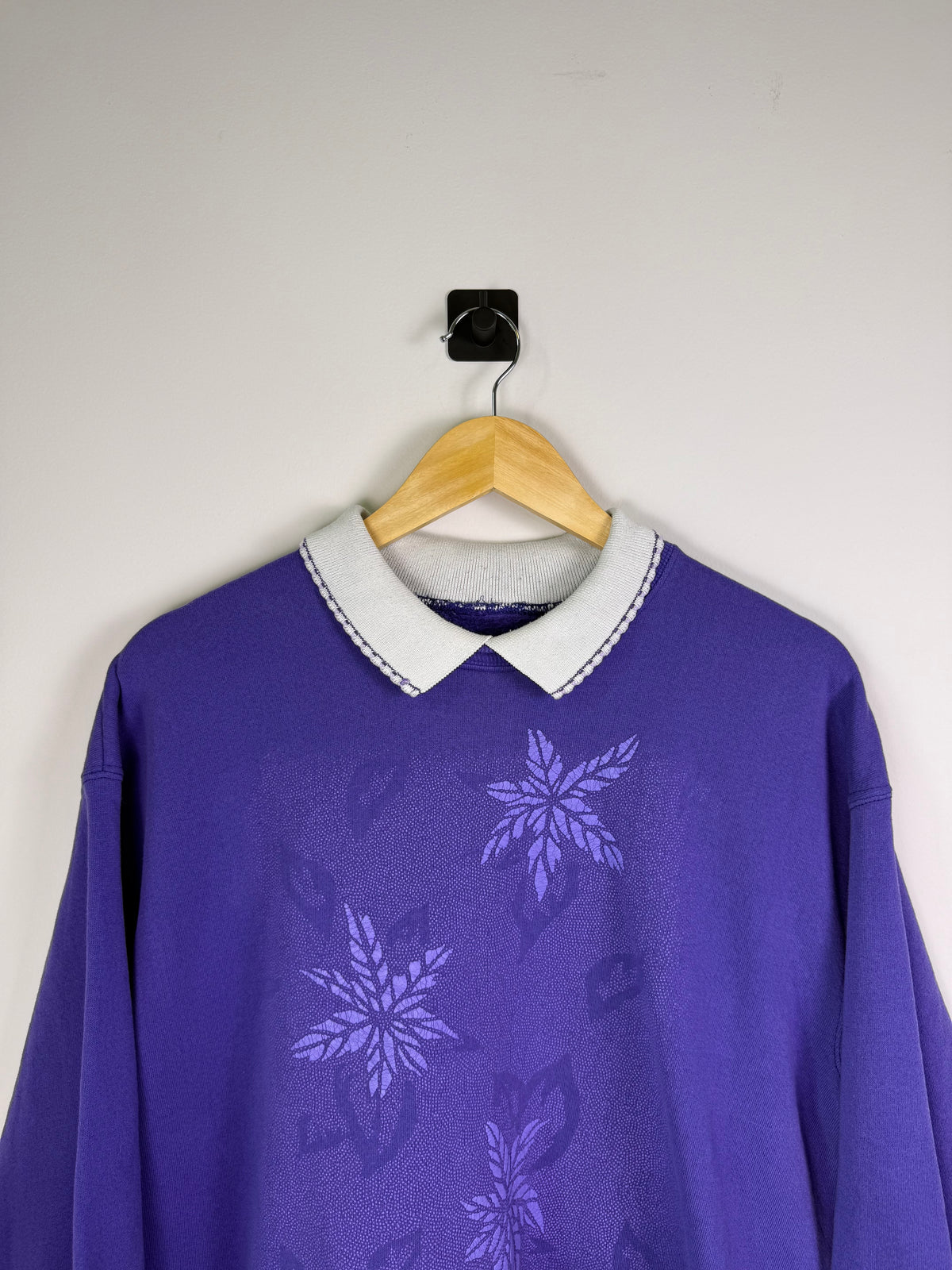 Double Collar Purple Floral Crewneck