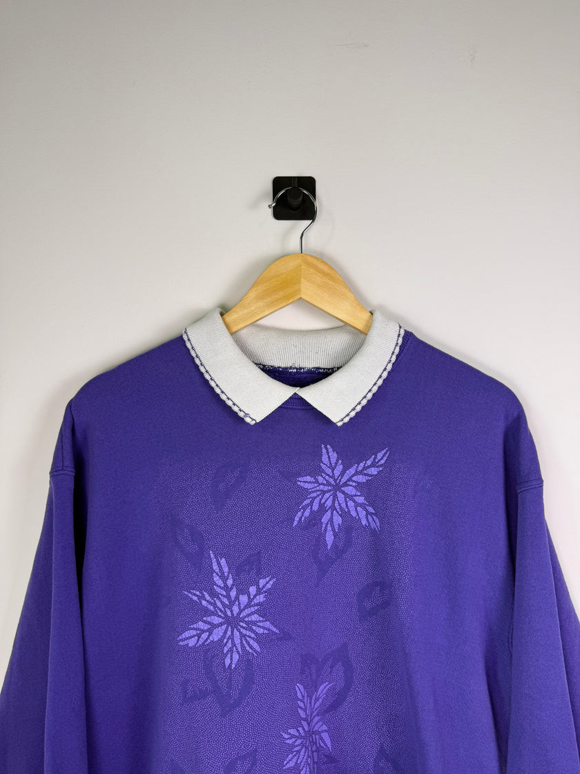 Double Collar Purple Floral Crewneck