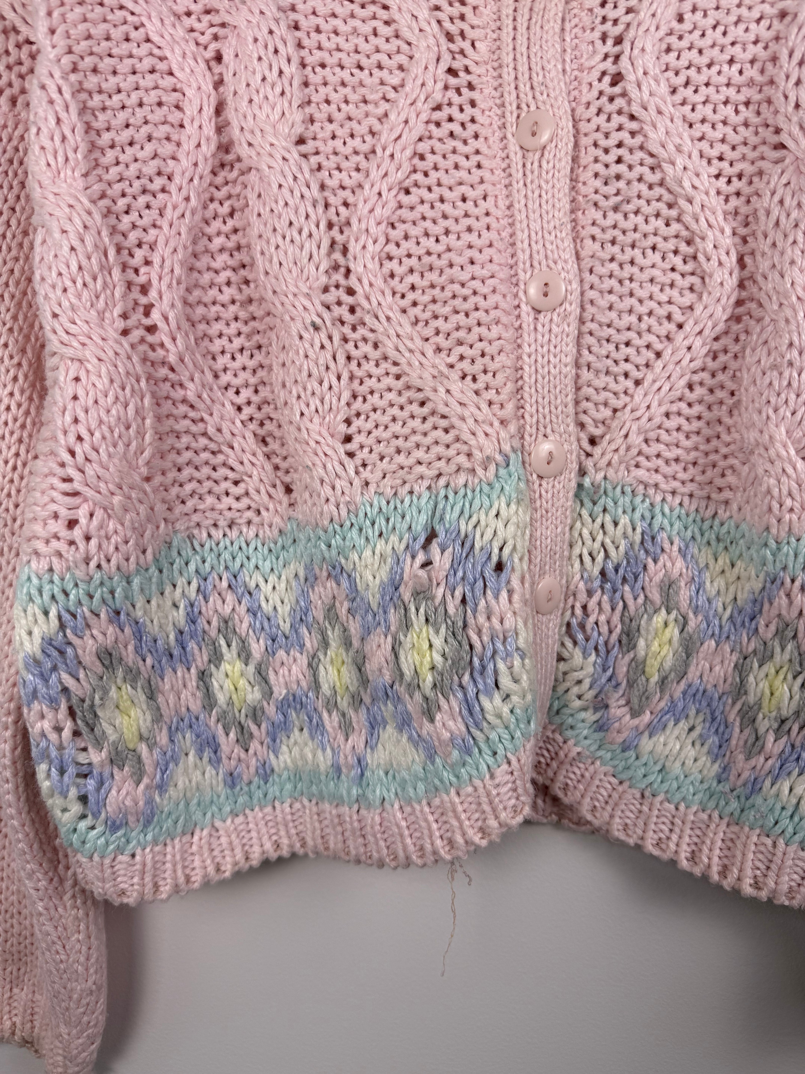 Margules Pink Pastel Cable Knit Button Up Sweater