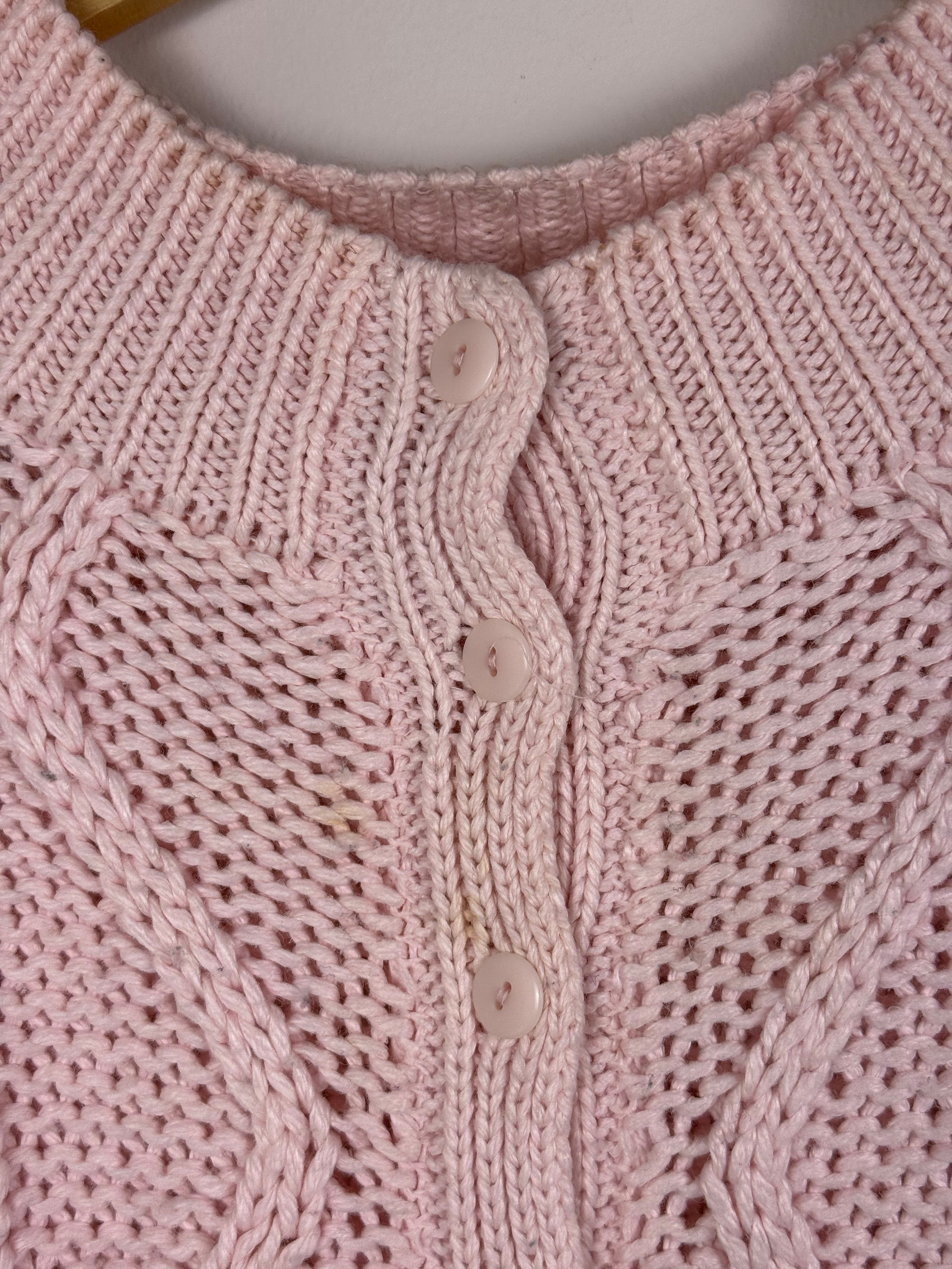 Margules Pink Pastel Cable Knit Button Up Sweater