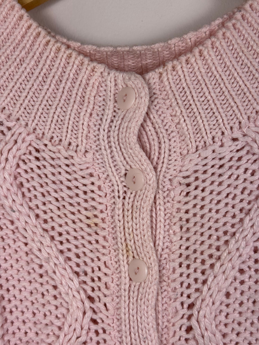 Margules Pink Pastel Cable Knit Button Up Sweater