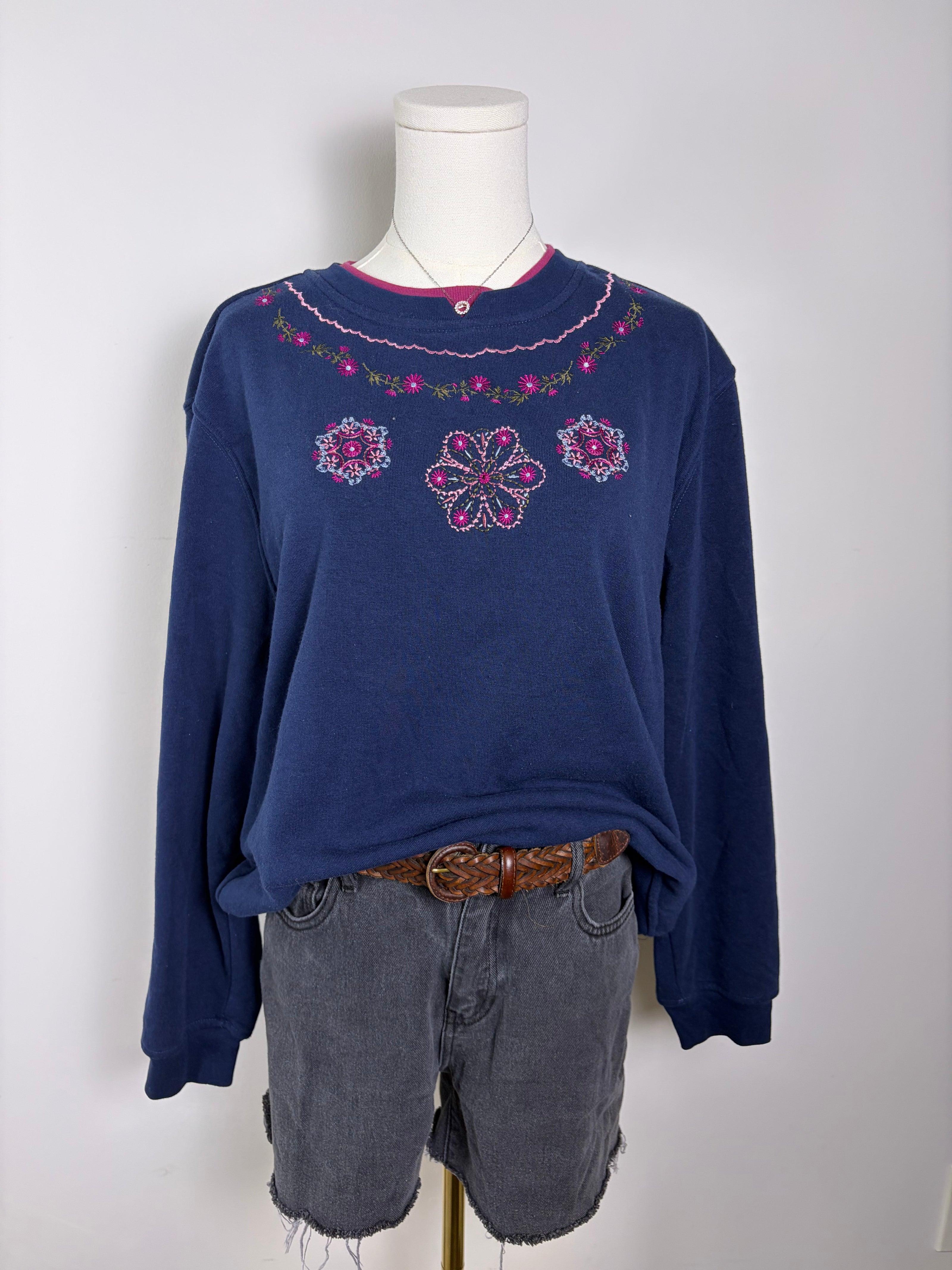 Hasting & Smith Floral Granny Double Collar Crewneck