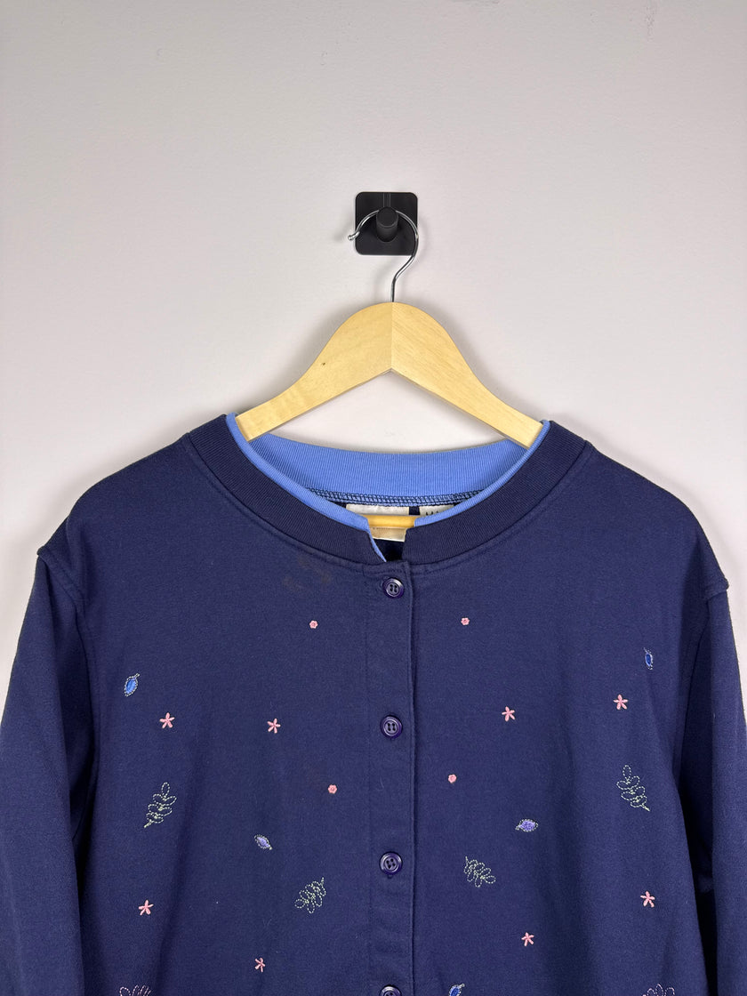 Colorful Embroidered Button-Up Sweater