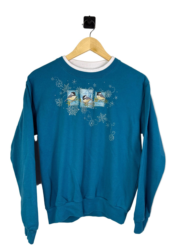 Winter Bird Snowflake Double Collar Sweater