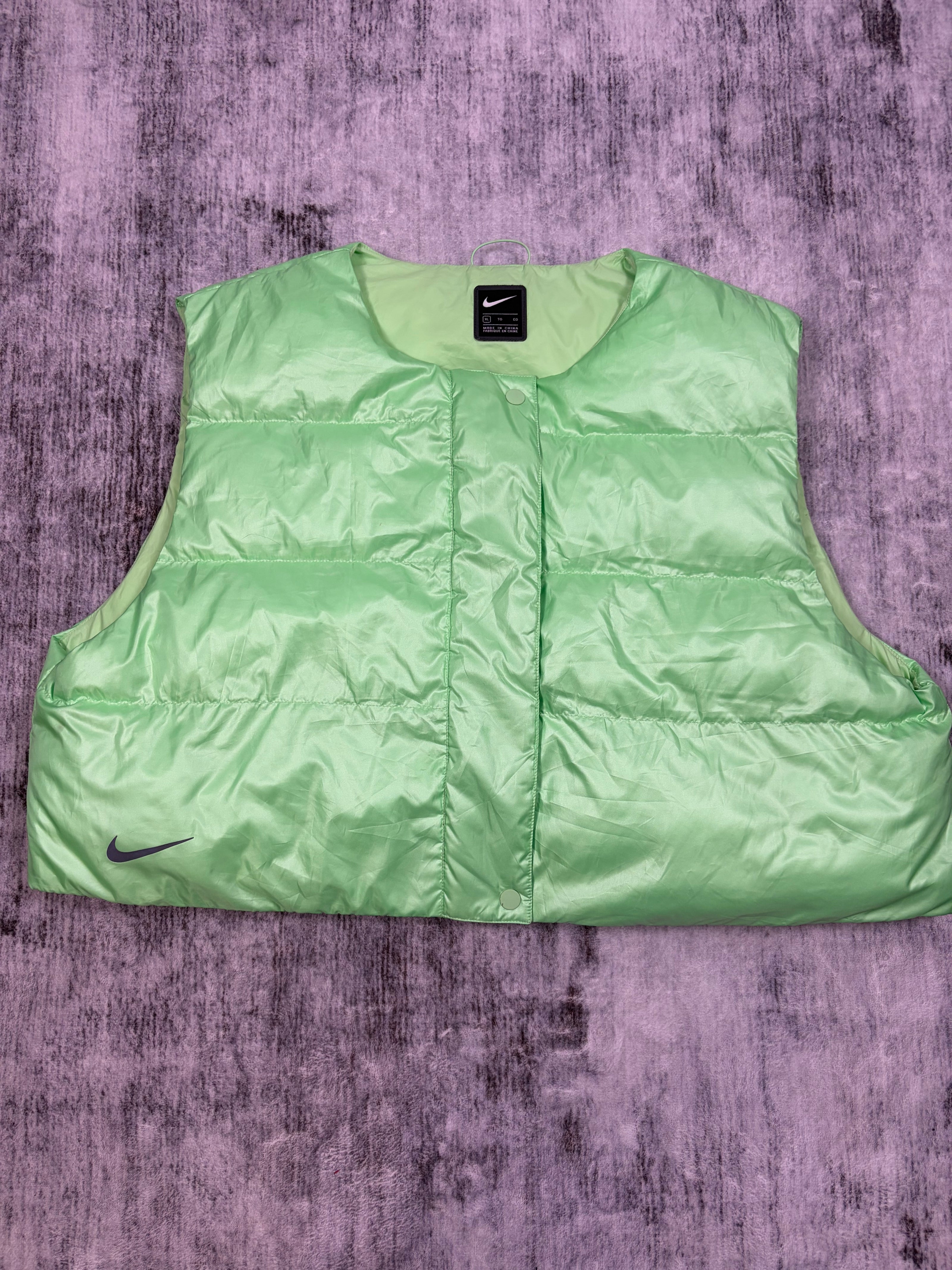 Nike Metallic Neon Green Cropped Puffer Vest
