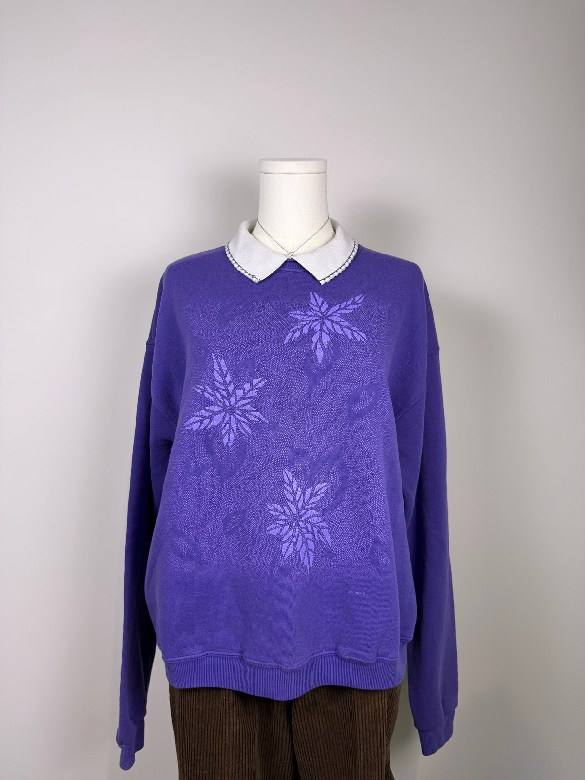 Double Collar Purple Floral Crewneck