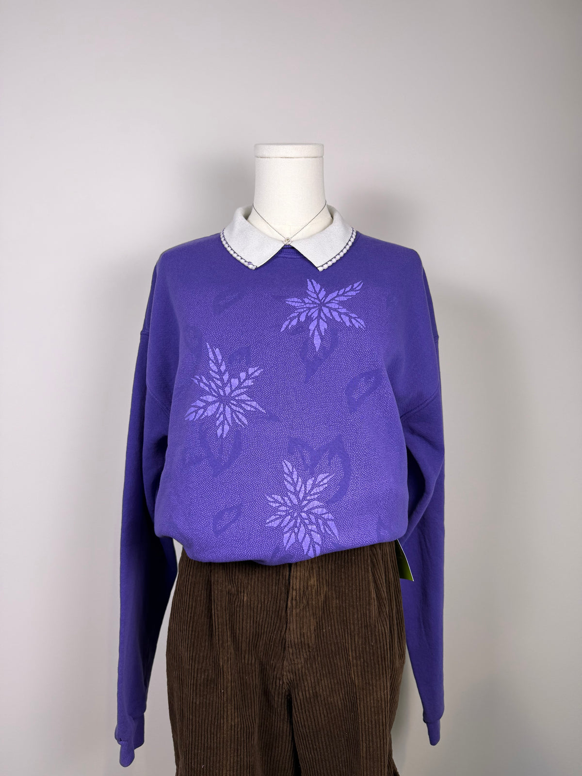 Double Collar Purple Floral Crewneck