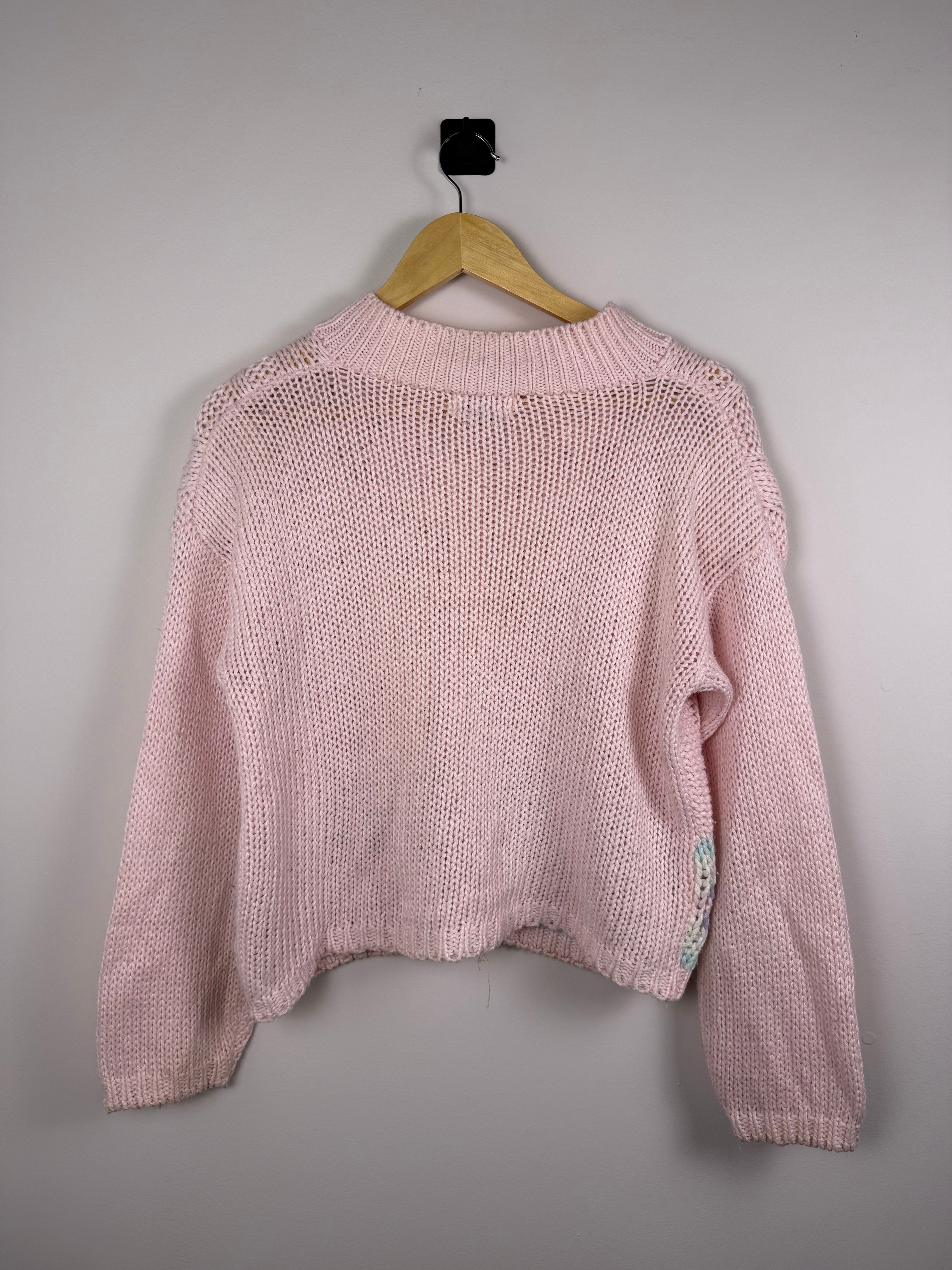 Margules Pink Pastel Cable Knit Button Up Sweater
