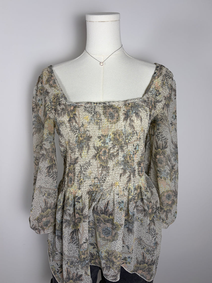 Free People Floral Sheer Blouse