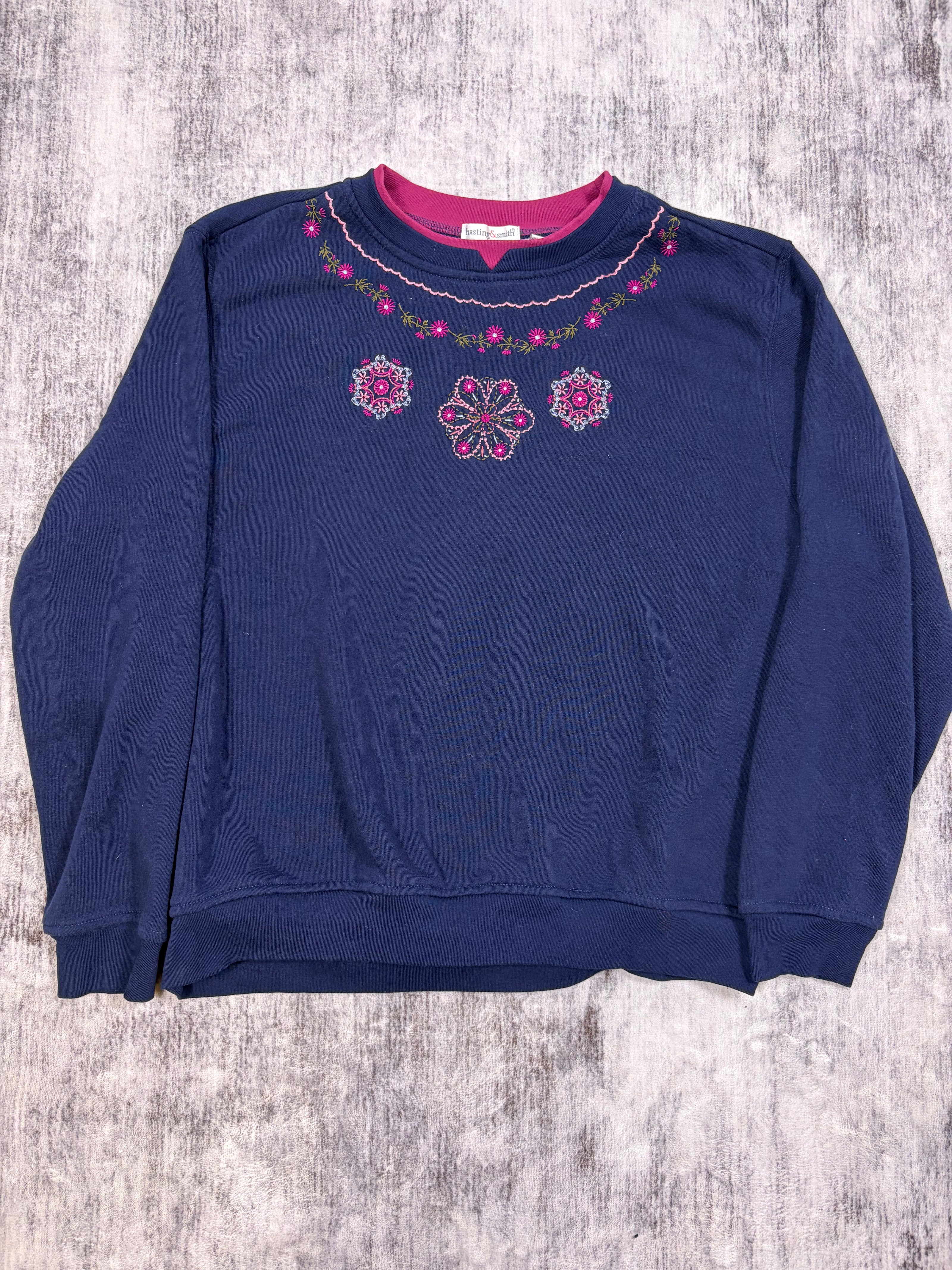 Hasting & Smith Floral Granny Double Collar Crewneck