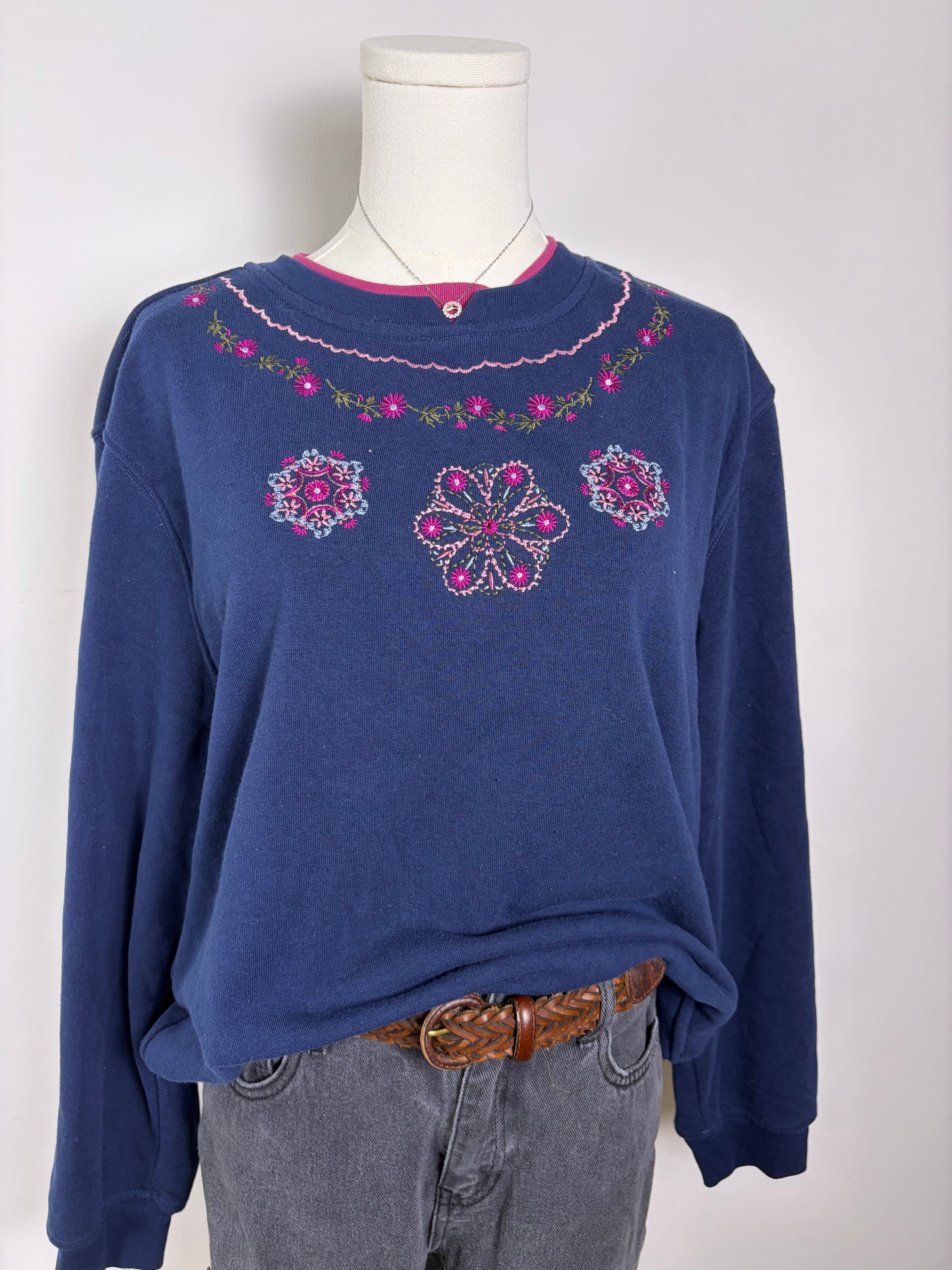 Hasting & Smith Floral Granny Double Collar Crewneck