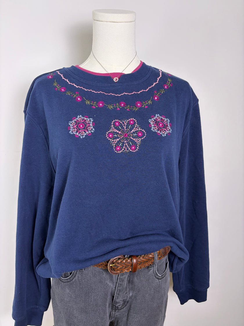 Hasting & Smith Floral Granny Double Collar Crewneck