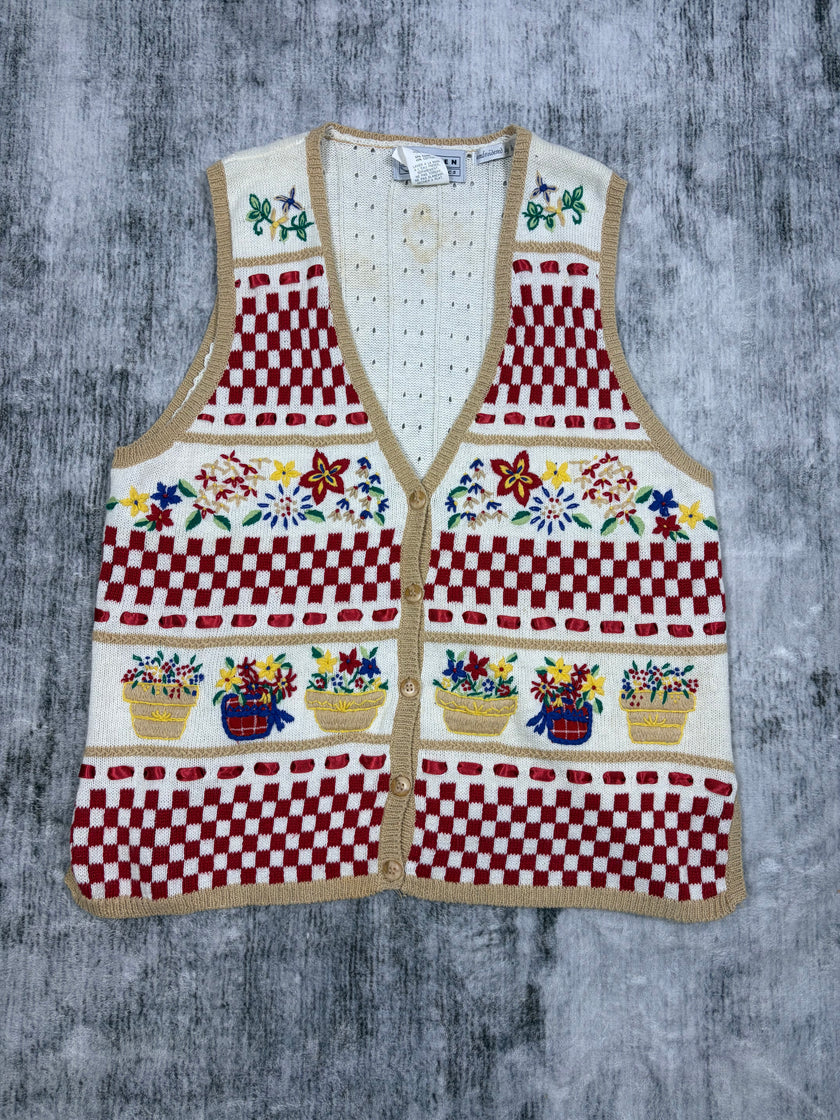Jantzen Embroidered Granny Floral Picnic Garden Vest