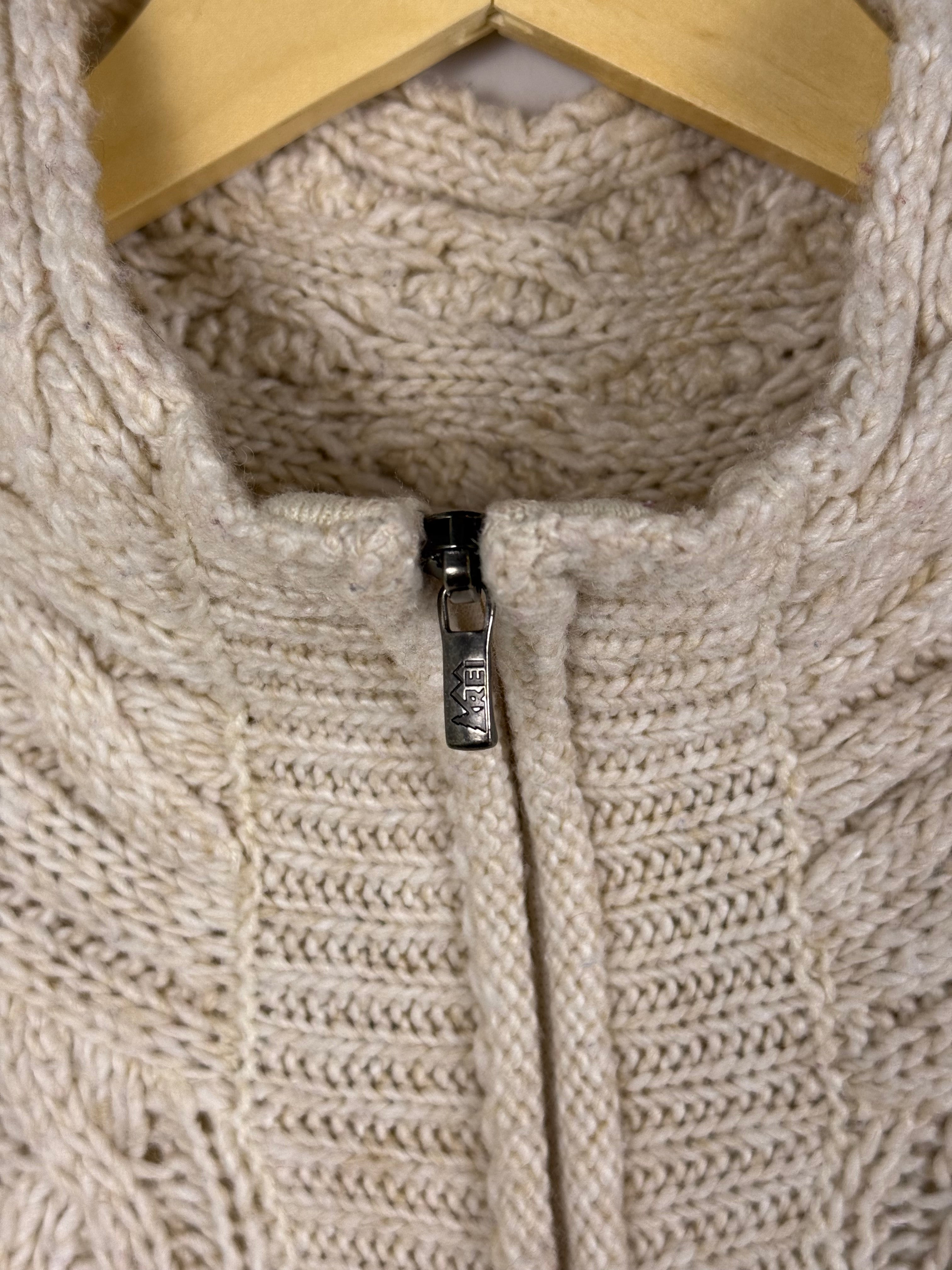 REI Beige Knit Full Zip Sweater