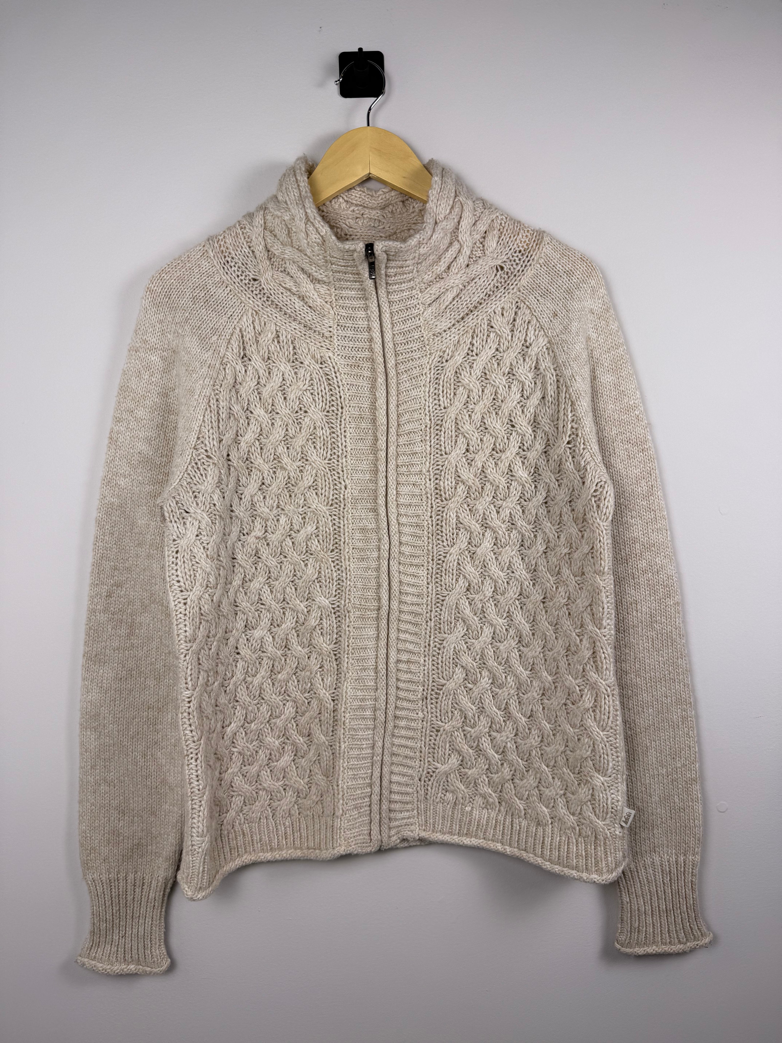 REI Beige Knit Full Zip Sweater