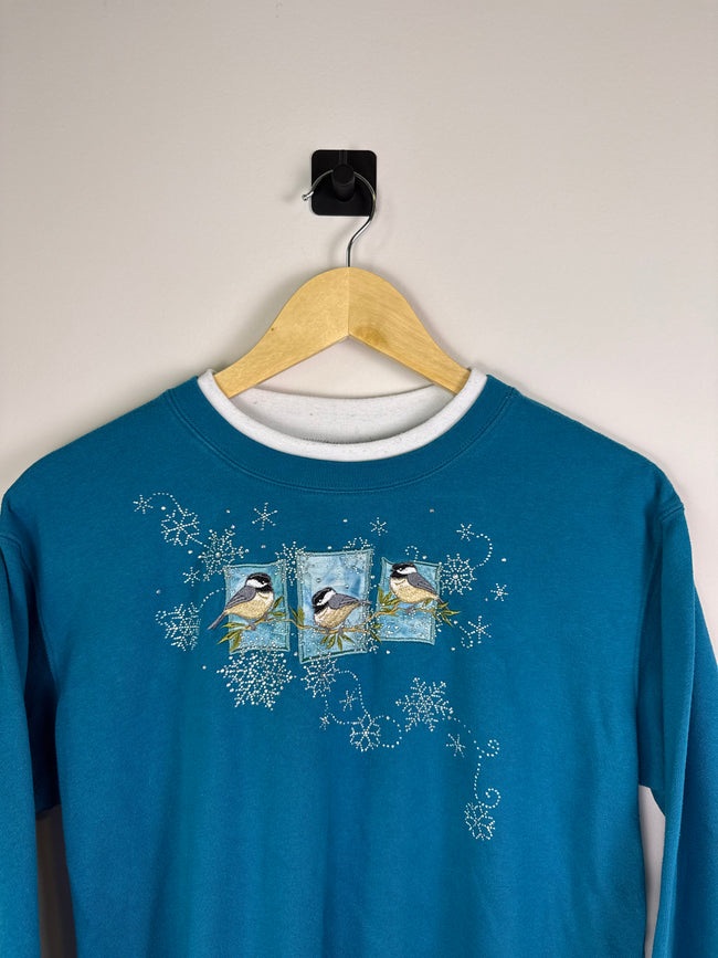 Winter Bird Snowflake Double Collar Sweater