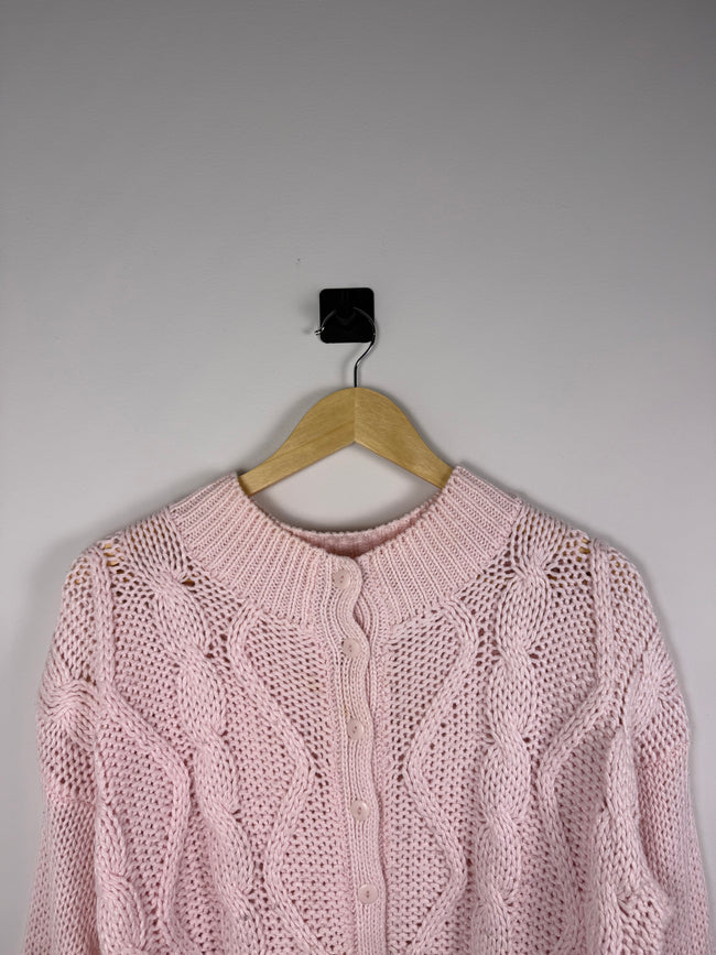 Margules Pink Pastel Cable Knit Button Up Sweater