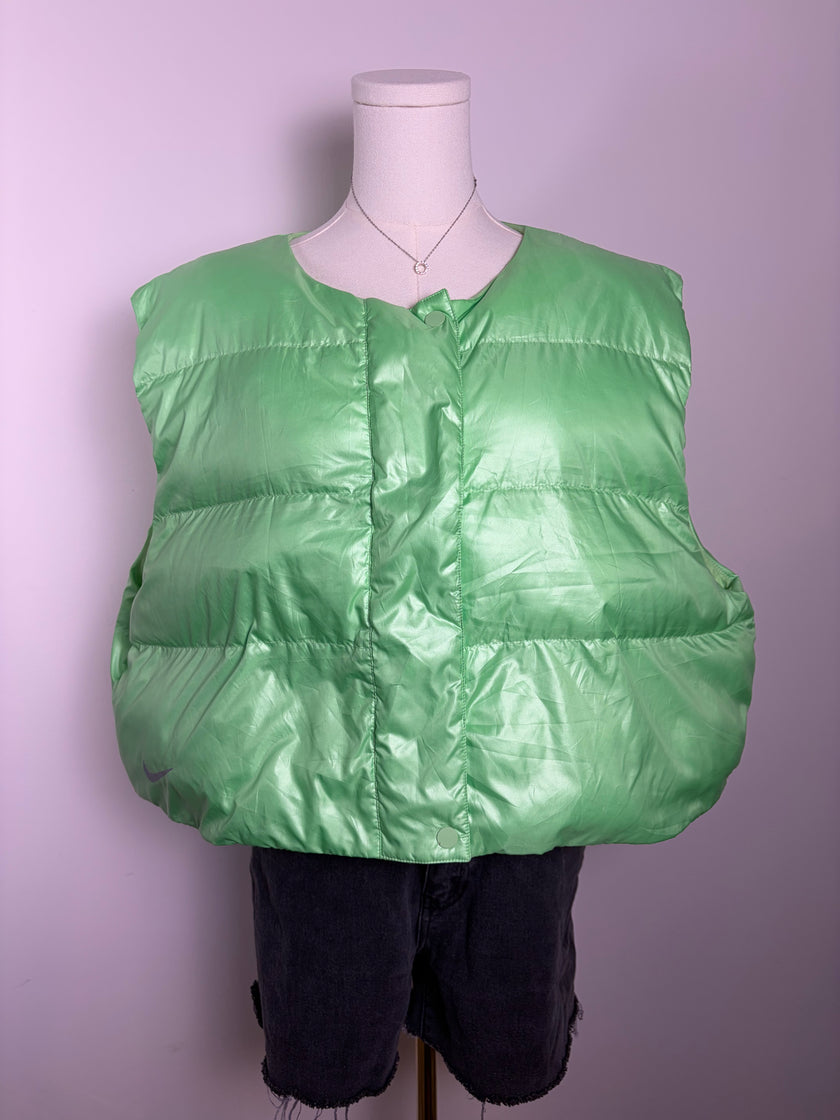 Nike Metallic Neon Green Cropped Puffer Vest