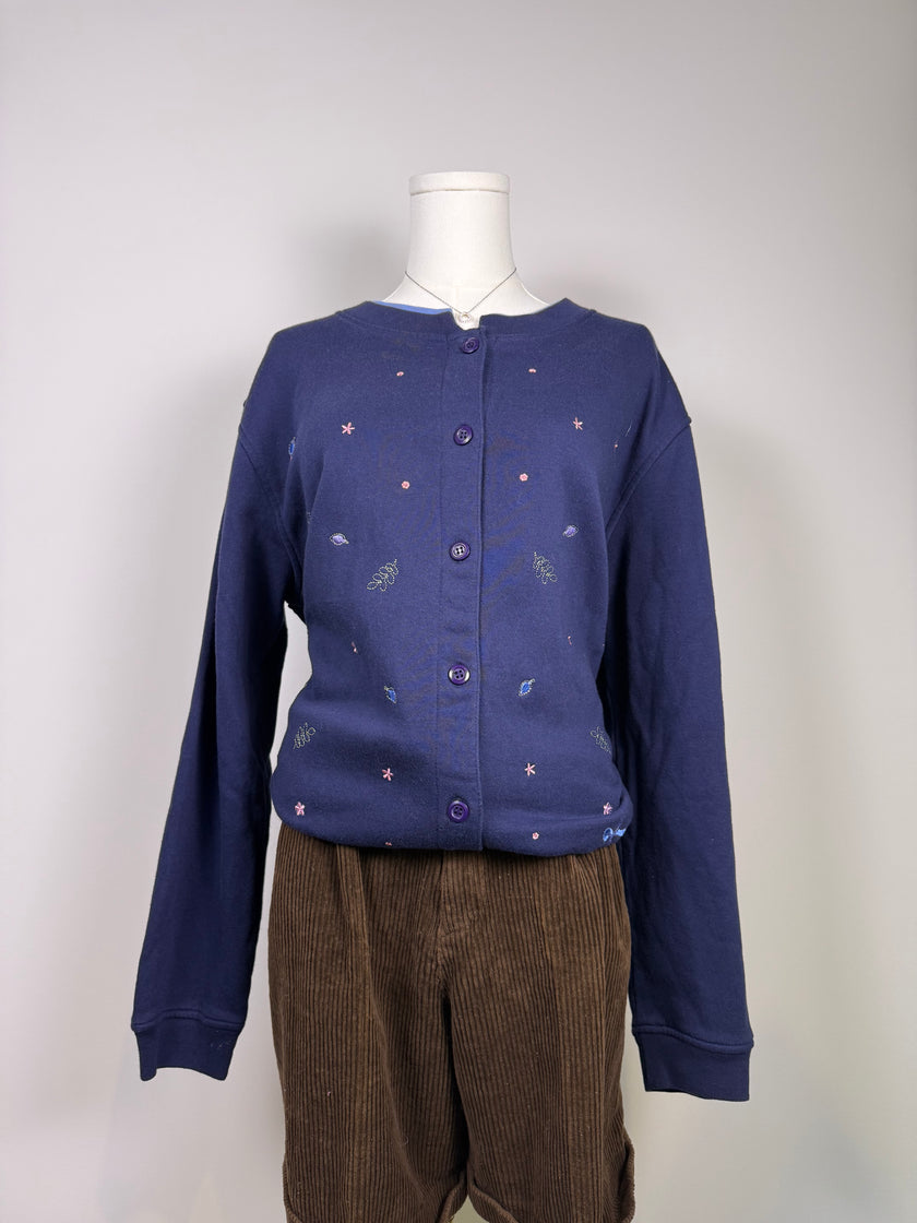 Colorful Embroidered Button-Up Sweater