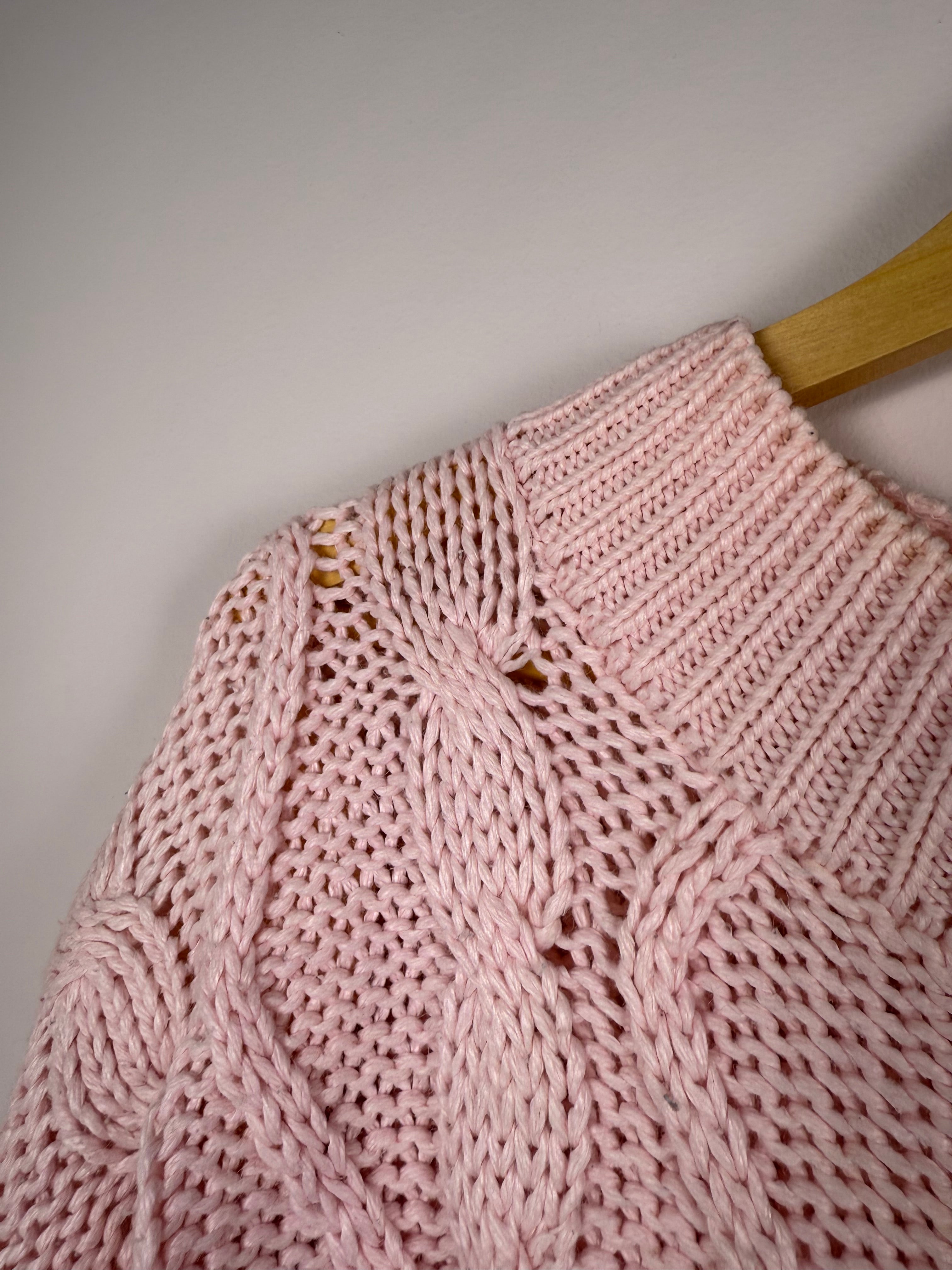 Margules Pink Pastel Cable Knit Button Up Sweater