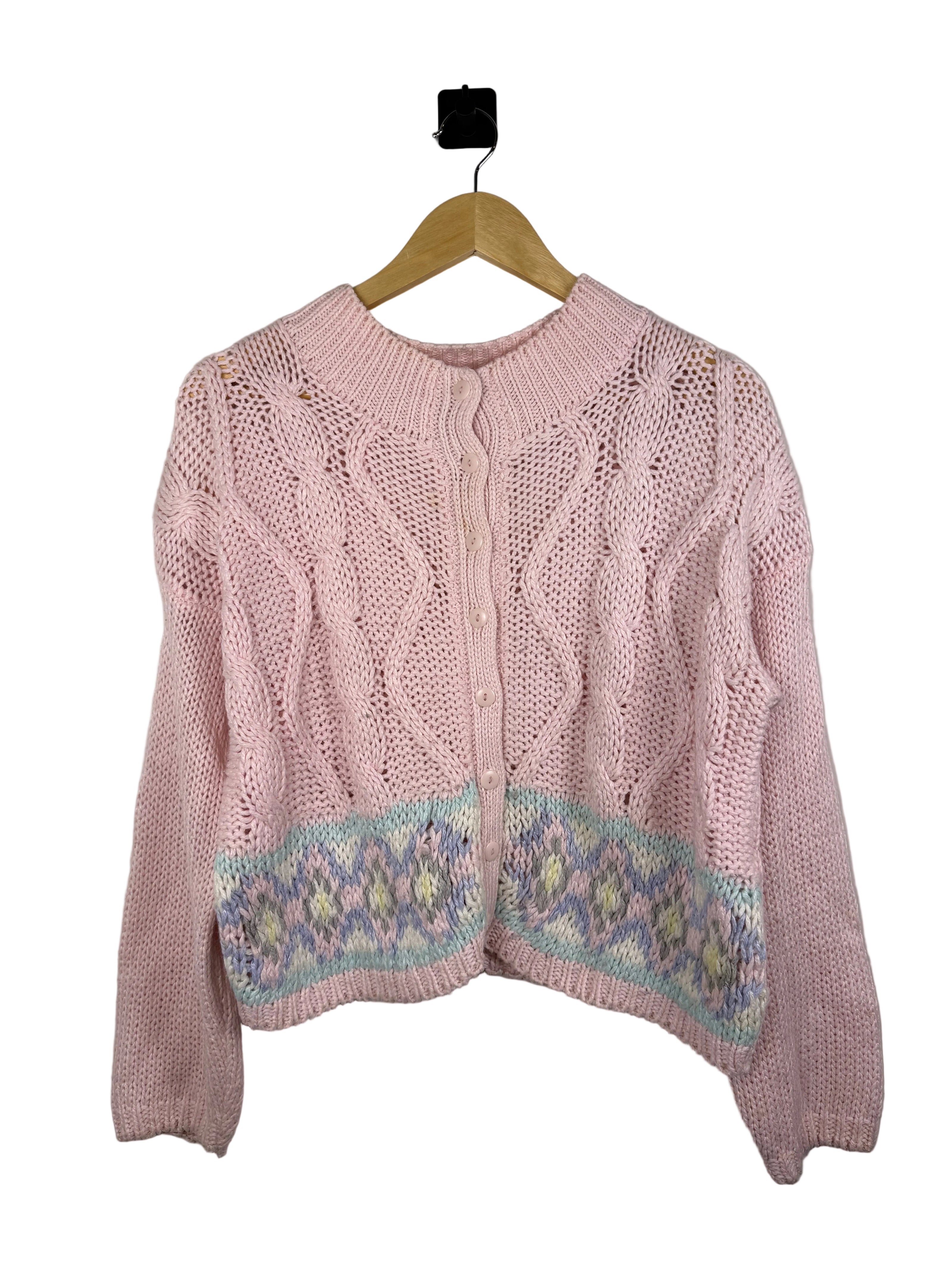 Margules Pink Pastel Cable Knit Button Up Sweater