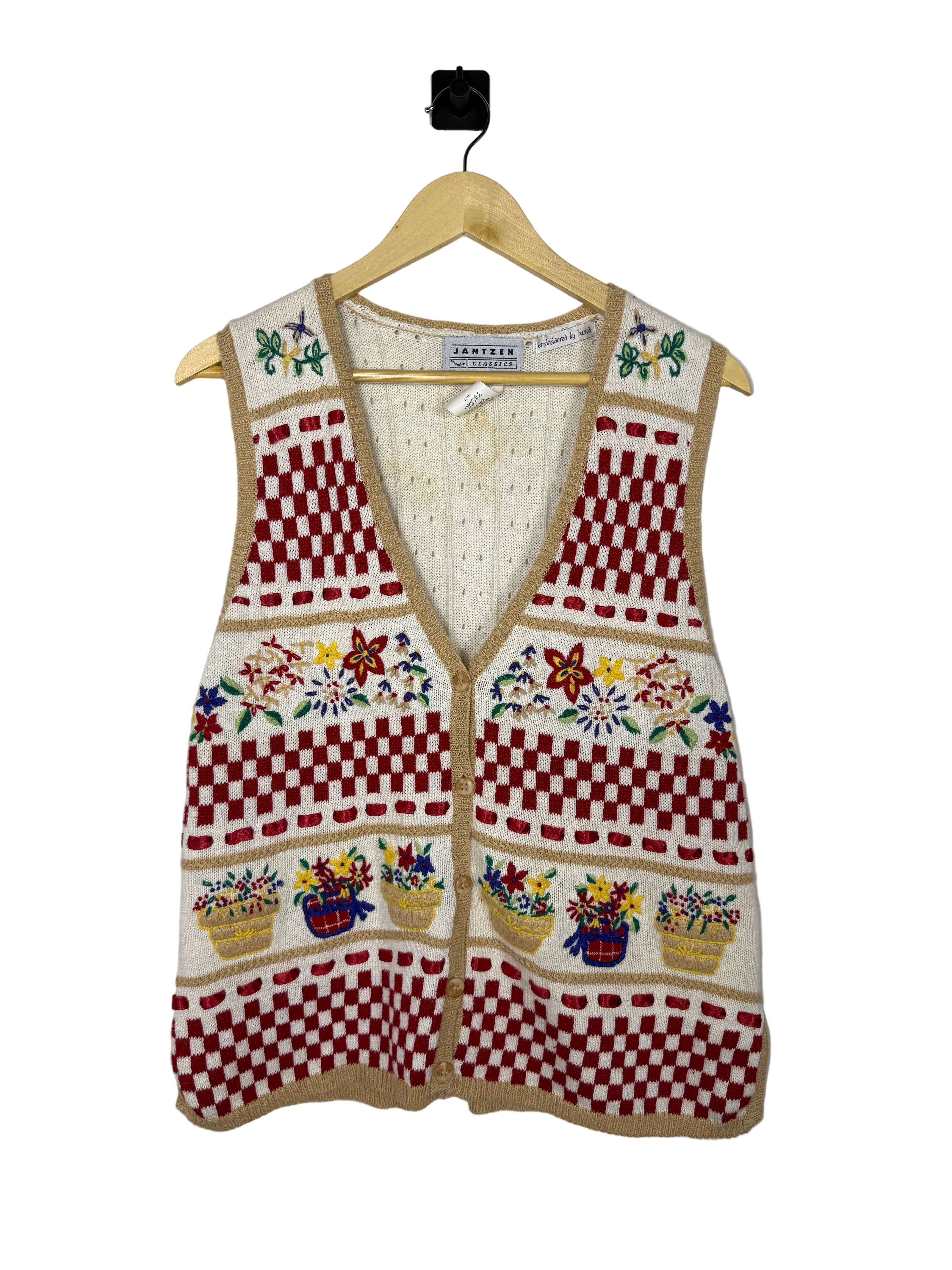 Jantzen Embroidered Granny Floral Picnic Garden Vest