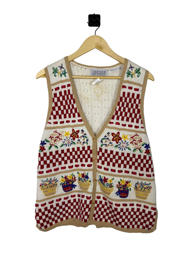 Jantzen Embroidered Granny Floral Picnic Garden Vest