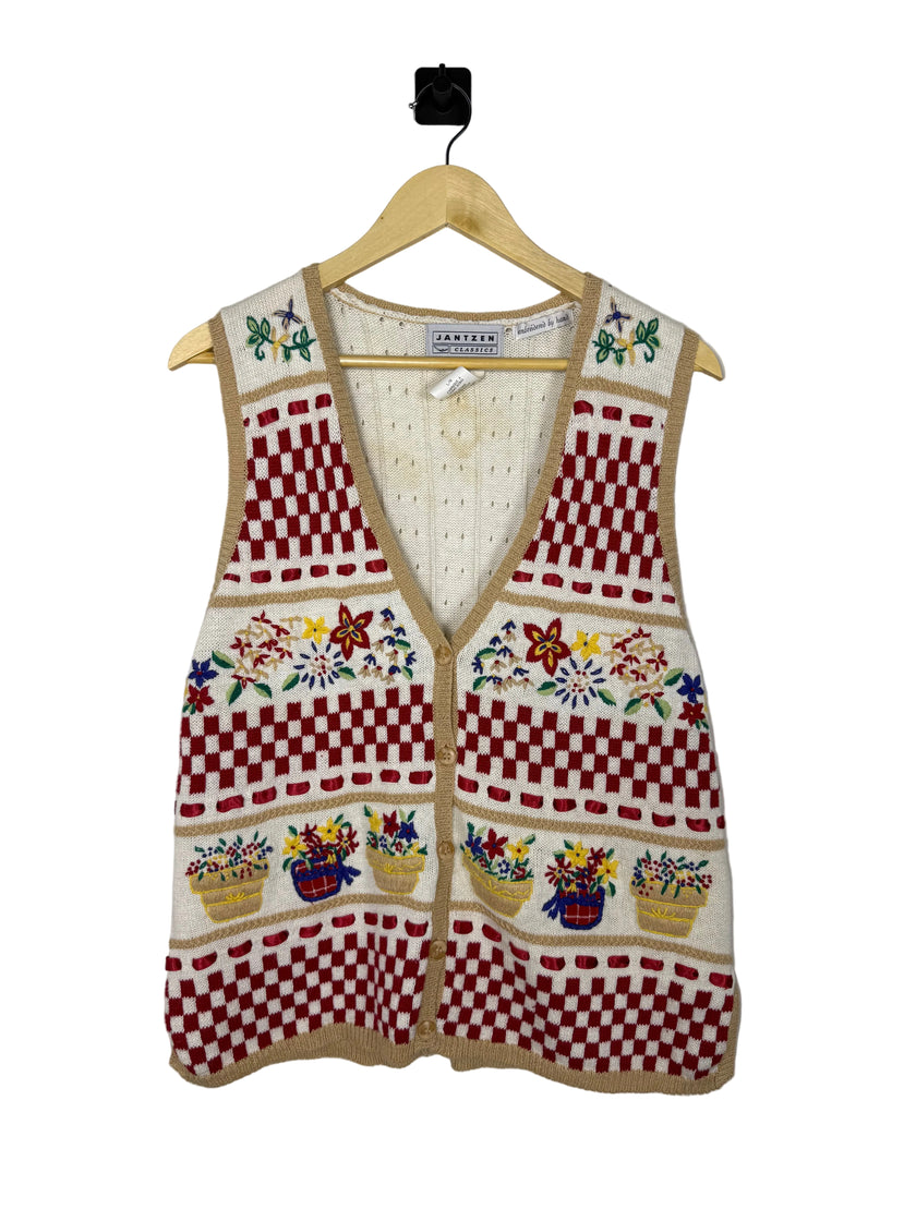 Jantzen Embroidered Granny Floral Picnic Garden Vest