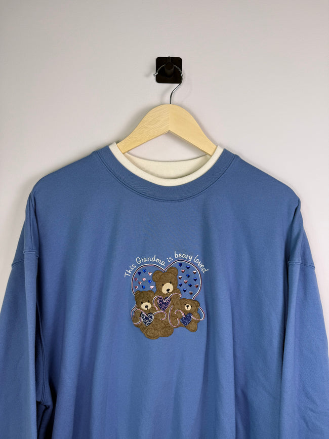 Teddy Bear Grandma Double Collar Sweatshirt